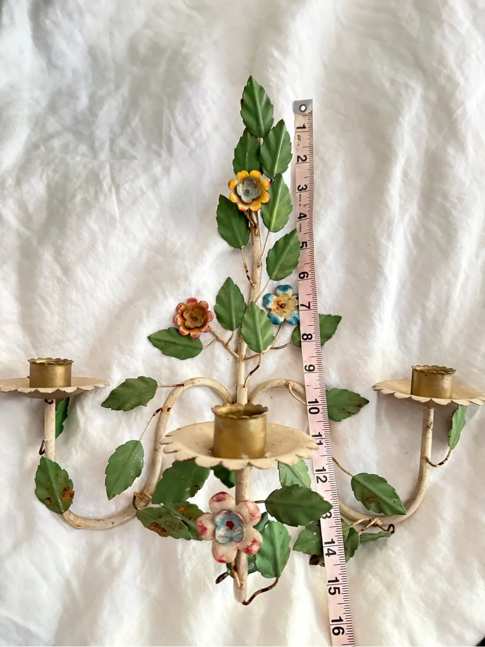 Antique Italian Tole Floral 3 arm wall sconce Hand painted